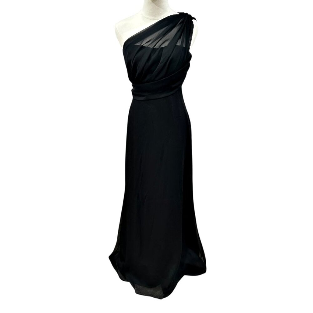 Jim HJelm Occasions Black Chiffon Dress Gown One Shoulder 5182 **Altered to 6-8